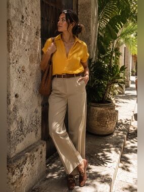 Women's Yellow Button-Up Top